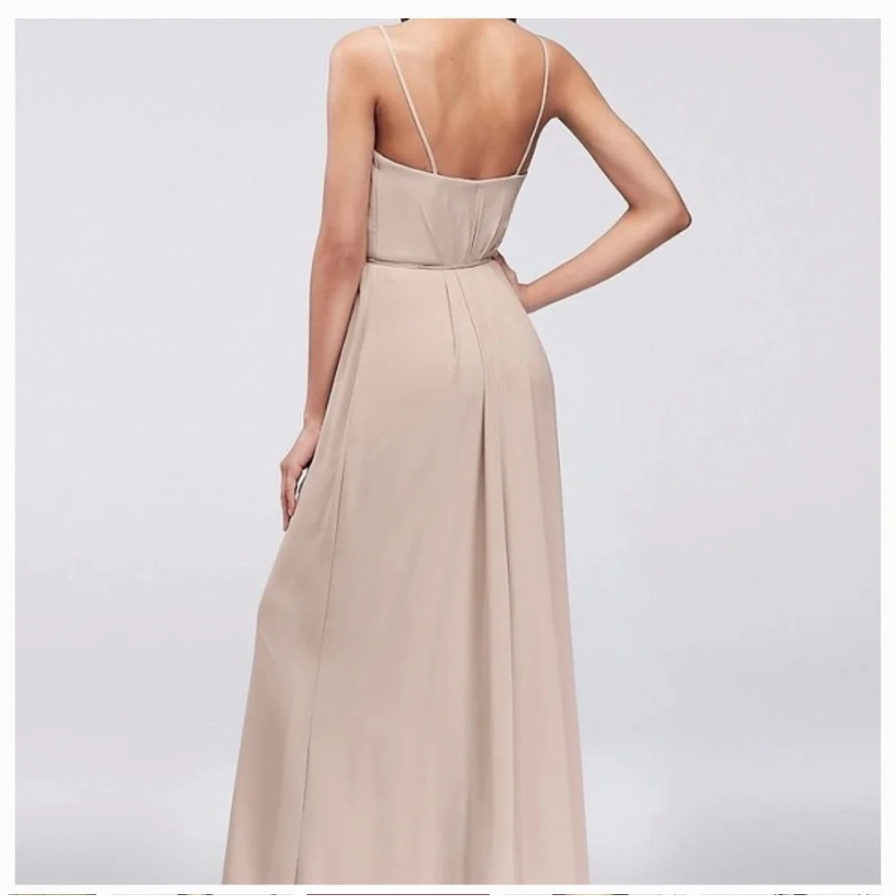 DOUBLE-STRAP LONG GEORGETTE BRIDESMAID WRAP DRESS BEGONIA - Picture 3 of 4